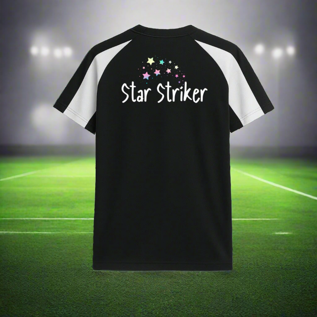 Girls Black and white football kit with empowering slogan