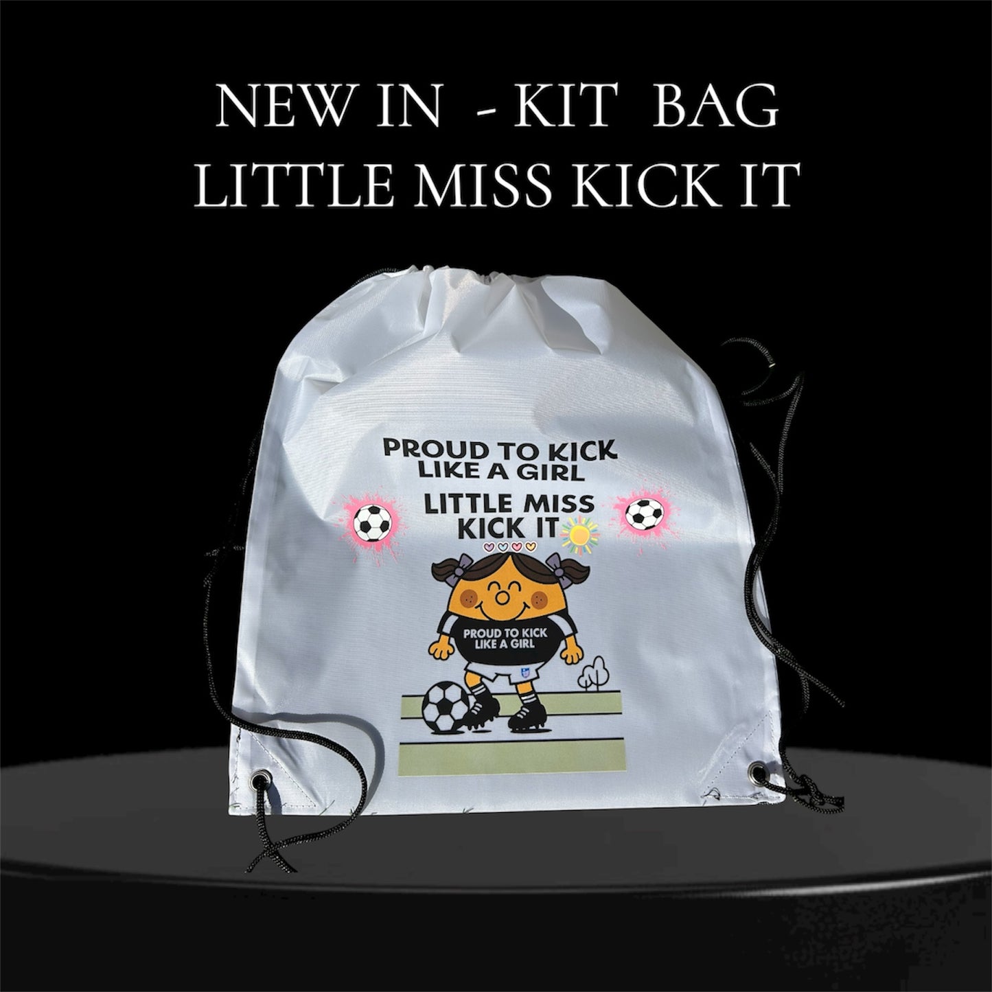Drawstring bag with motivational text and graphics