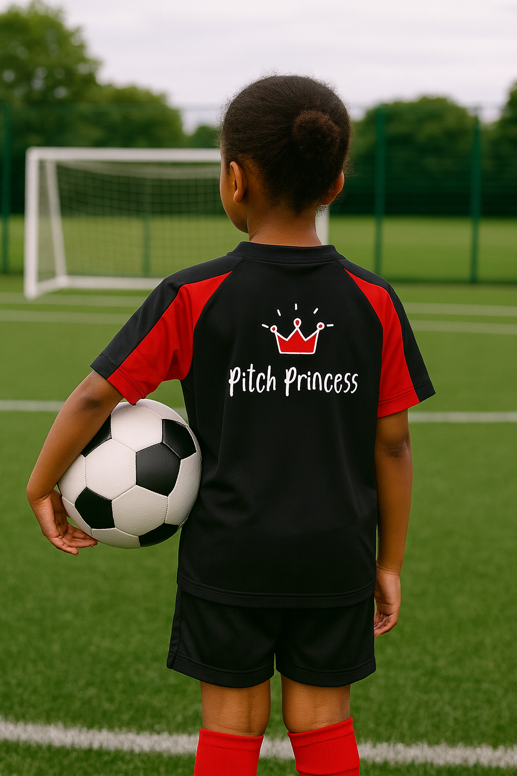 Black and Red training top for junior female footballers