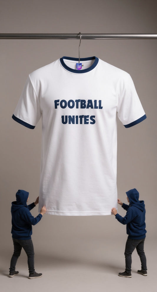 White t-shirt with 'FOOTBALL UNITES'