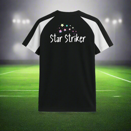 Girls Black and white football kit with empowering slogan